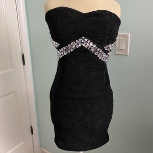 Juniors' Black Strapless Embellished Glitter Dress Size 5